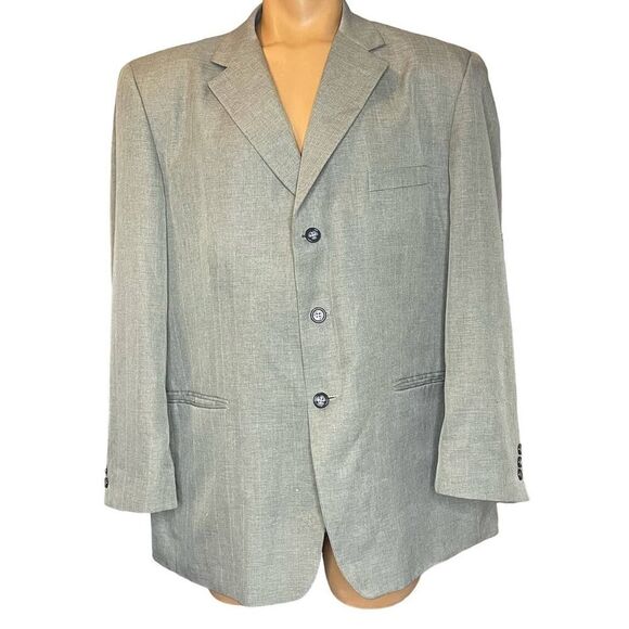 Porta Bella Suit Jacket Blazer 46R Mens Gray 3 Button Sports Coat Notch Collar - Picture 1 of 10